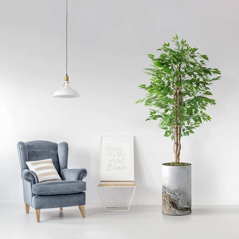 SIGNLEADER Artificial Tree With White Granite & Brown Marble Effect Vase, Fake Ficus Tree For Liv... | Wayfair North America