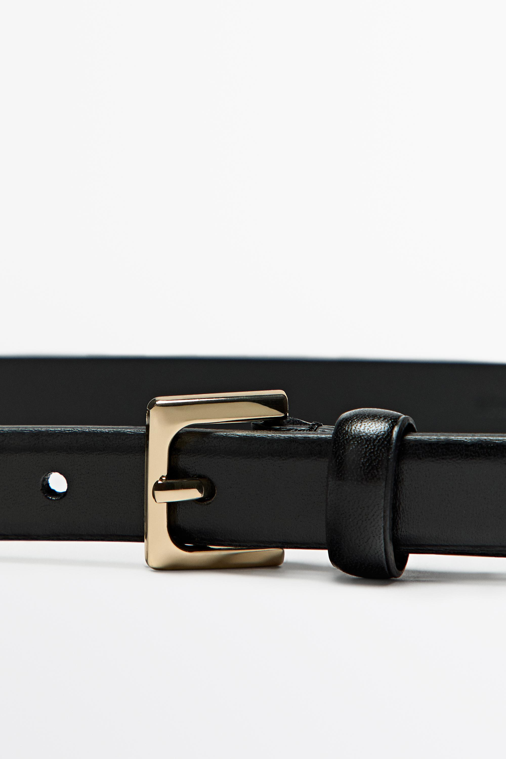 Square-buckle Nappa leather belt | Massimo Dutti UK