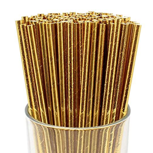 Just Artifacts Premium Disposable Drinking Paper Straws (100pcs, Metallic Gold) | Amazon (US)