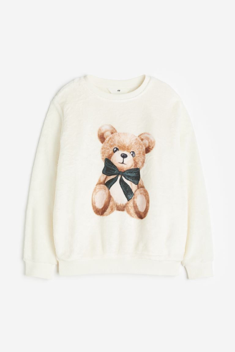 Fleece Sweatshirt - White/teddy bear - Kids | H&M US | H&M (US + CA)