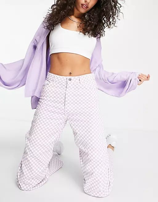 Monki Celi checkerboard pants in lilac | ASOS (Global)