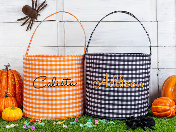 Personalized Halloween Bucket, Trick or Treat Bag, Embroidered Halloween Basket with Name, Hallow... | Etsy (US)