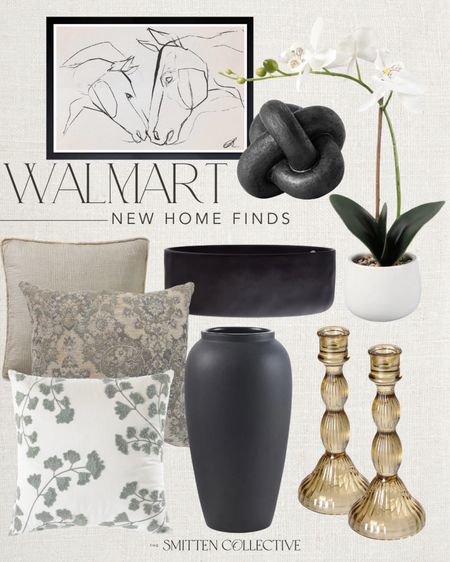 Walmart new home finds roundup including these beautiful throw pillows, this black vase, black knot decor, glass candlestick holders, horse framed art, black candle, and faux plant. 

walmart, walmart home decor, walmart home decor finds, walmart throw pillows, throw pillows, affordable home decor, modern home decor, trending home decor, living room decor, bedroom decor, living room inspiration, home decor inspiration 

#LTKSeasonal #LTKhome #LTKstyletip