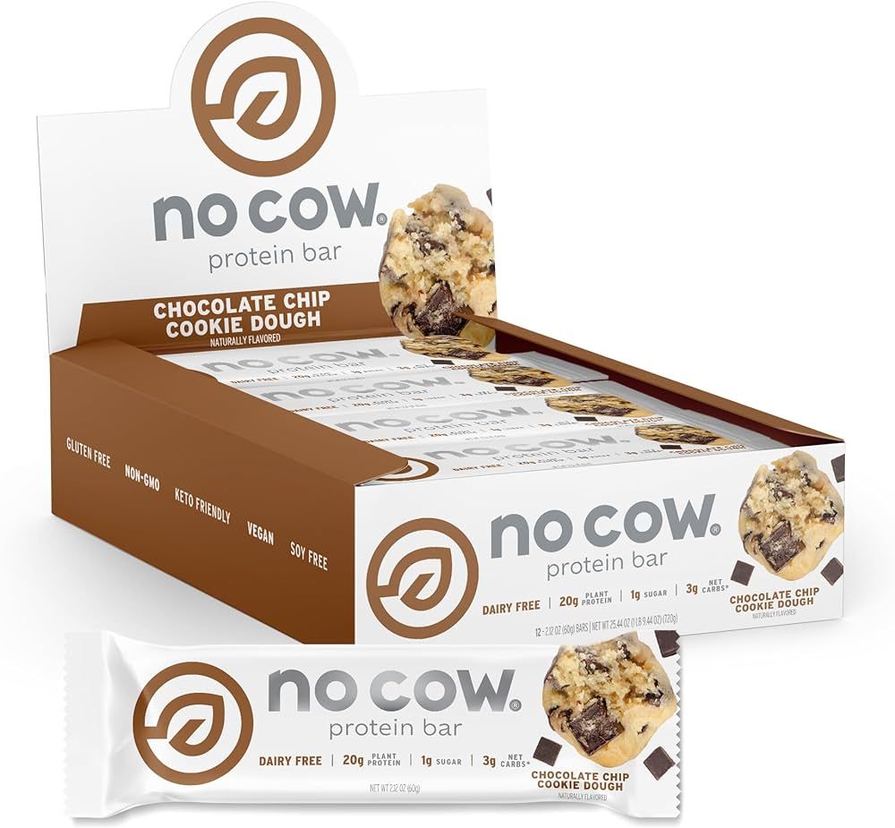 No Cow High Protein Bars, Chocolate Chip Cookie Dough, 20g Plant Based Vegan Protein, Keto Friend... | Amazon (US)