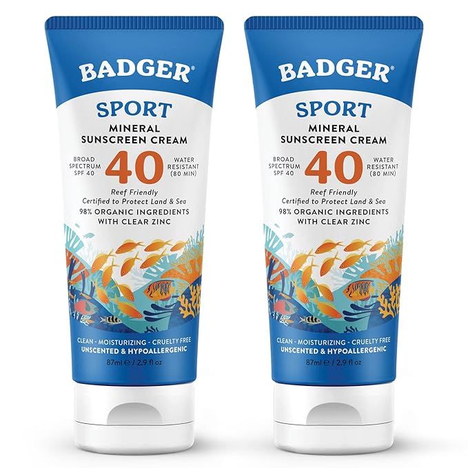 Badger Reef Safe Sunscreen, SPF 40 Sport Mineral Sunscreen, 98% Organic Sunscreen Ingredients, Br... | Amazon (US)