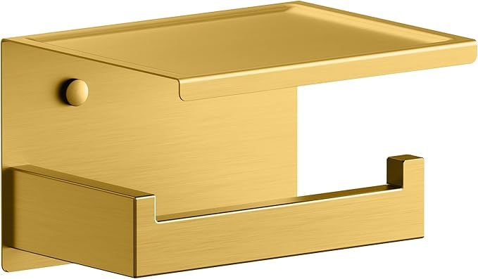 HITSLAM Gold Toilet Paper Holder, Stick on Brushed Brass Toilet Paper Holder with Shelf, Self Adh... | Amazon (US)