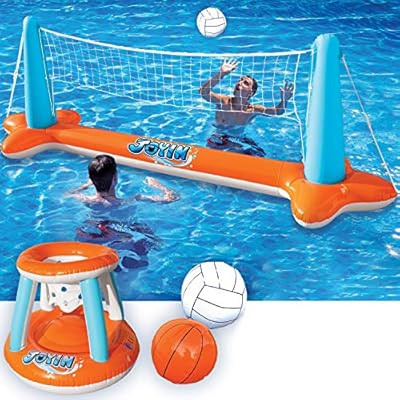 Inflatable Pool Float Set Volleyball Net & Basketball Hoops; Balls Included for Kids and Adults S... | Amazon (US)