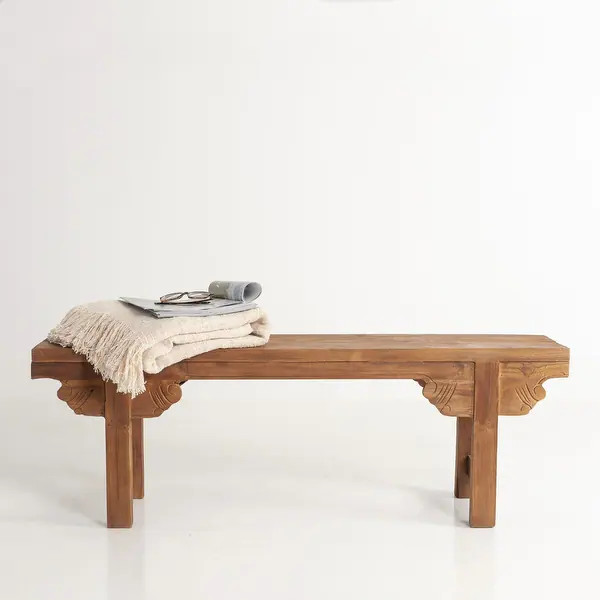 Natural Solid Wood Carved Bench by East at Main | Bed Bath & Beyond
