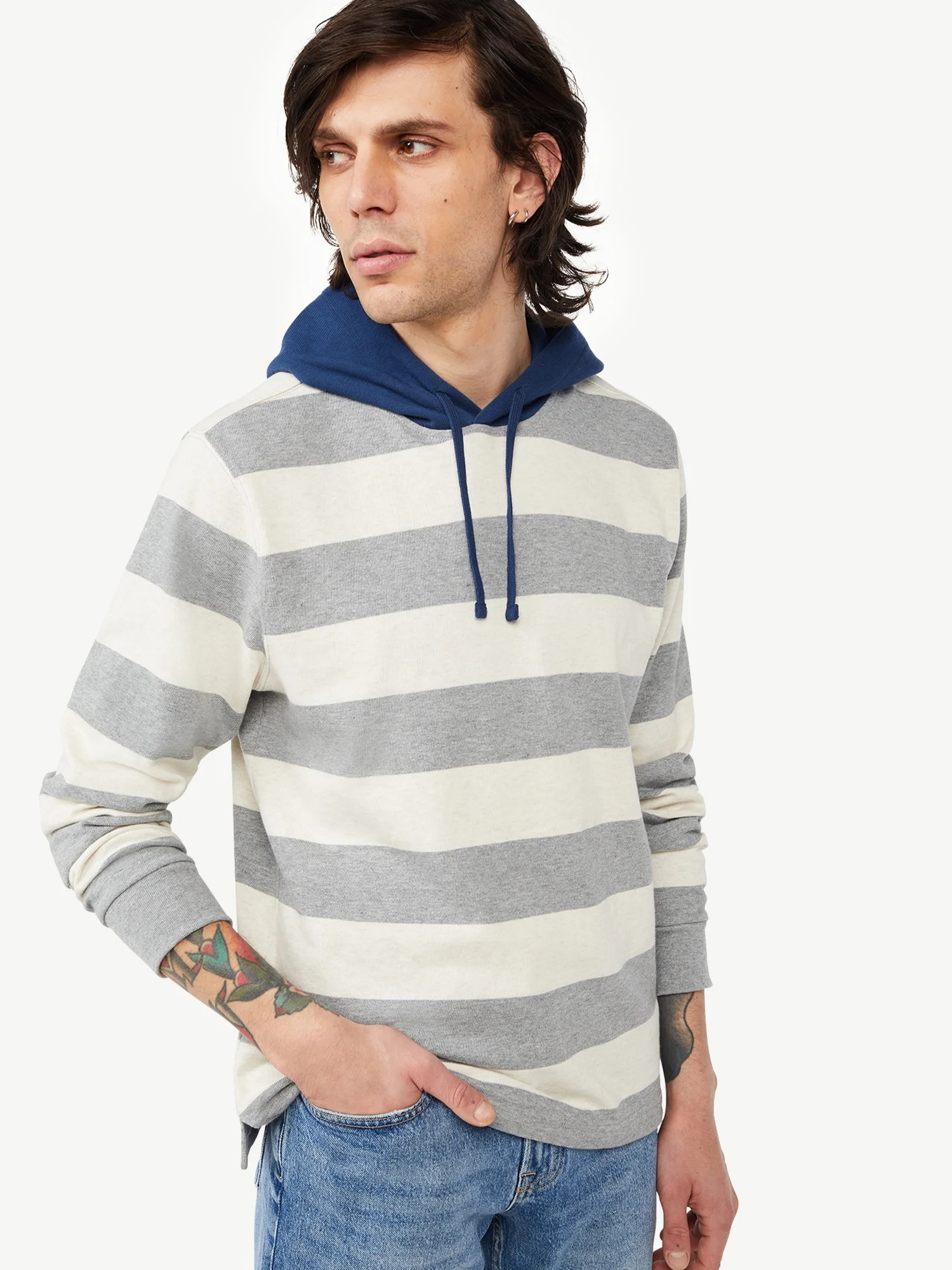 Free Assembly Men’s Rugby Stripe Hoodie with Long Sleeves - Walmart.com | Walmart (US)