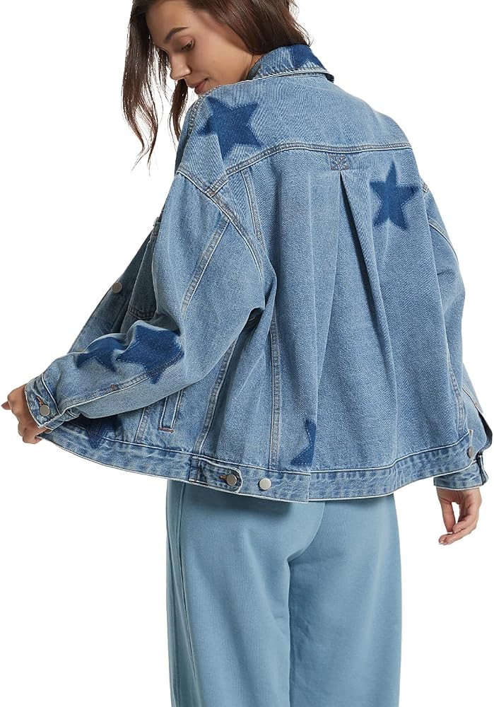 Womens Oversized Denim Button Down Boyfriend Jean Jacket | Amazon (US)