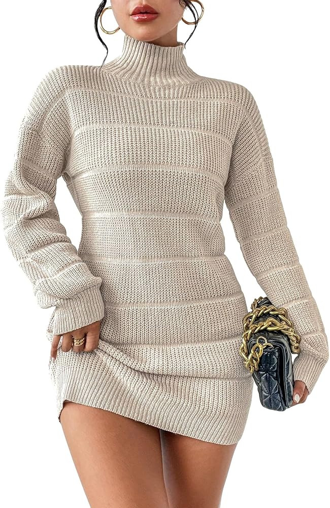 MakeMeChic Women's Sweater Dress Ribbed Knit Mock Neck Long Sleeve Bodycon Pencil Mini Short Dres... | Amazon (US)