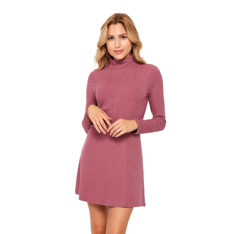 Women's Long Sleeve Ribbed Mock-neck Knit Dress, D. MAUVE S - Walmart.com | Walmart (US)