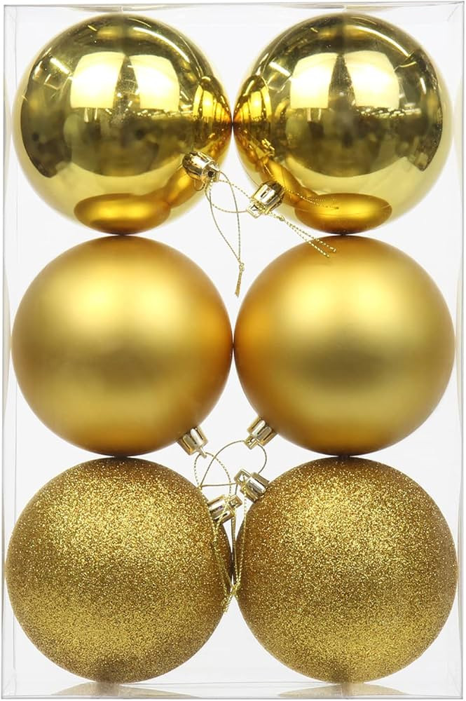3.94" Large Christmas Balls Shatterproof Gold Christmas Ornaments 6 Pcs Big Xmas Ornaments Balls ... | Amazon (US)