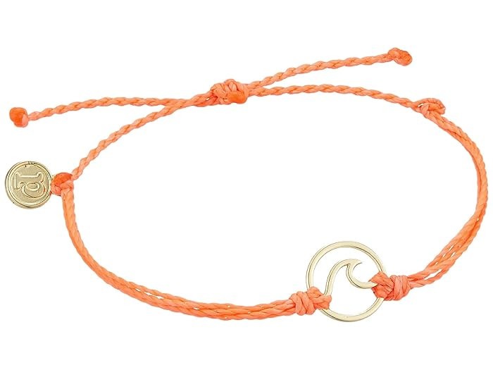 Pura Vida Wave Charm Bracelet (Gold Plated Wave Charm/Strawberry String) Charms Bracelet | Zappos