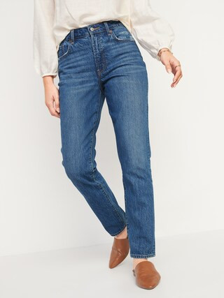 High-Waisted Slouchy Straight Medium-Wash Jeans for Women | Old Navy (US)