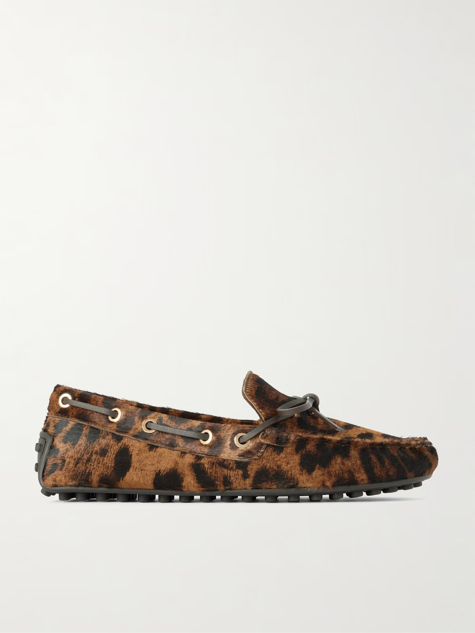 Gommino leather-trimmed leopard-print calf hair boat shoes | NET-A-PORTER (US)