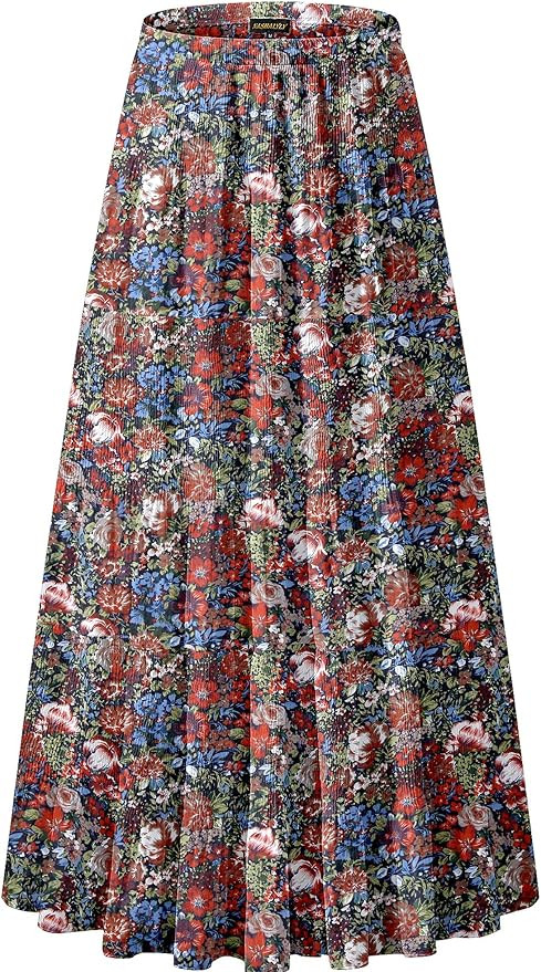 Women's Chiffon Elastic High Waist Pleated A-Line Flared Maxi Skirts | Amazon (US)