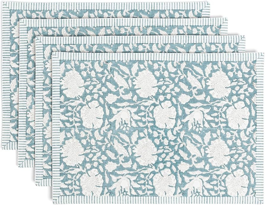 over&back Set of 4 Hand-Blocked Placemats - Colorful Dining Table Mat - Each Placemat is Unique -... | Amazon (US)