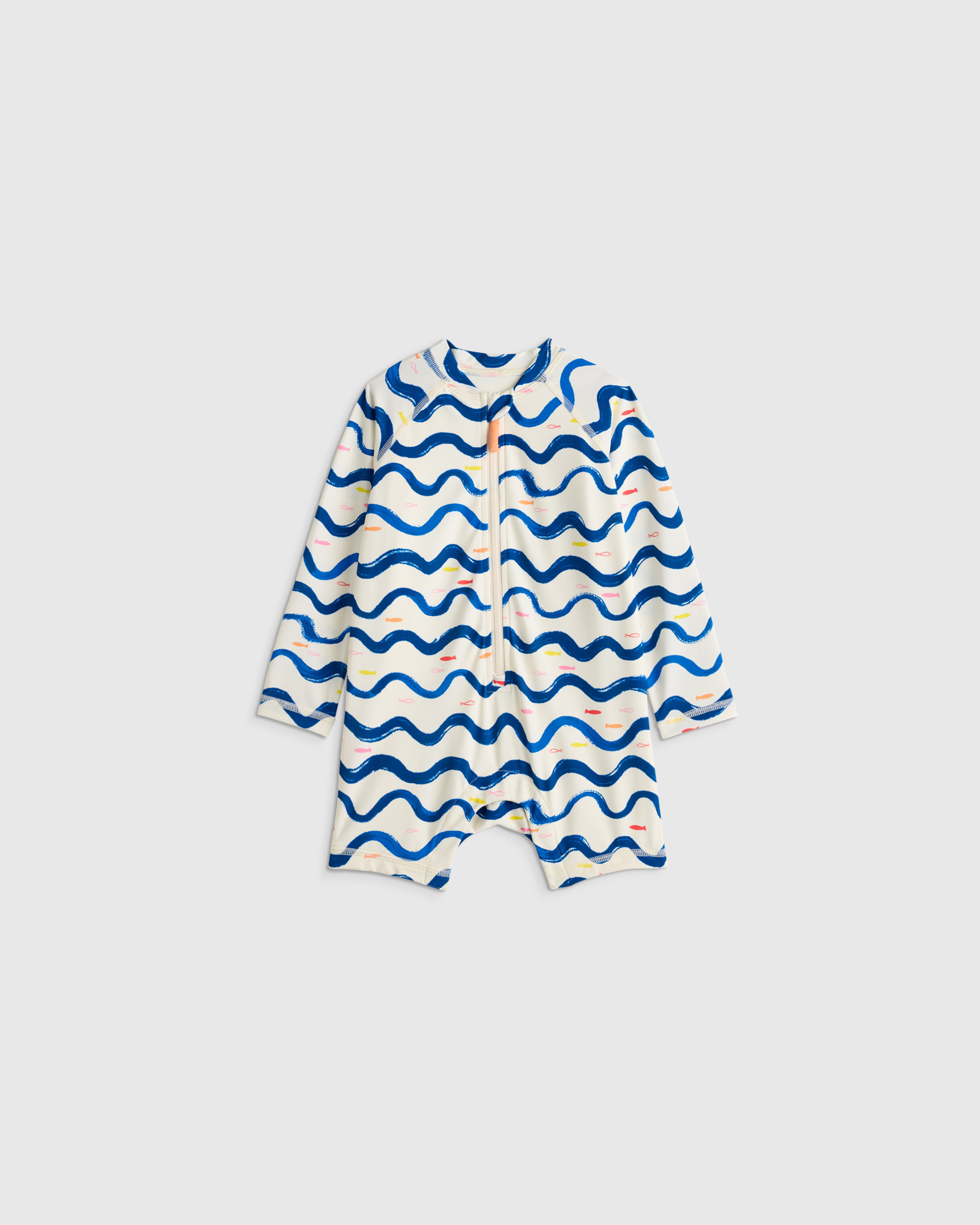 Quince | Long Sleeve Zip-Up Rash Guard One-Piece in Wavy Fish, Size 5T, Recycled Polyester / Spandex | Quince
