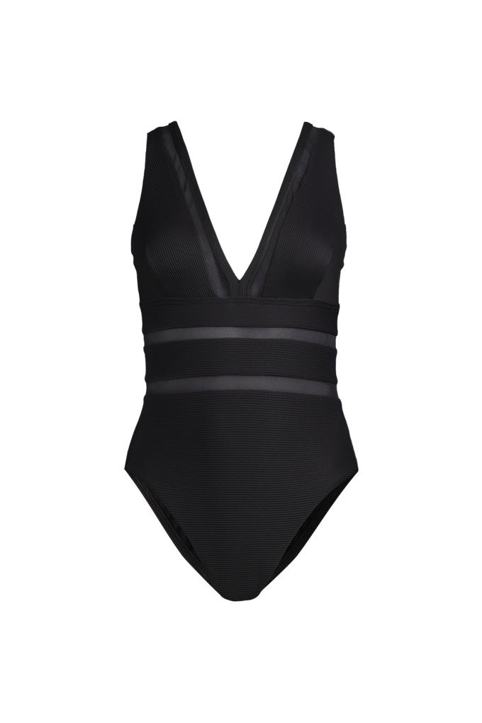 Women's Mesh Ribbed Plunge High Leg One Piece Swimsuit - Lands' End - Black - 10 | Lands' End (US)