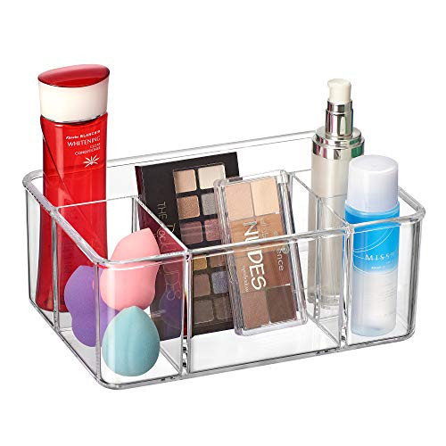 Amazing Abby - Glamour - Acrylic 5-Compartment Makeup Organizer, Transparent Plastic Beauty Supply Holder, Perfect Bathroom Vanity Storage Solution for Makeup Palettes, Makeup Brushes, and More | Amazon (US)