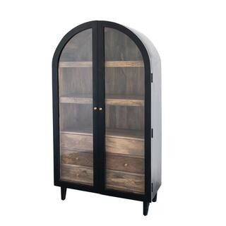 Black and Natural 68 in. Accent Cabinet with 3 Shelves and 6 Drawers | The Home Depot