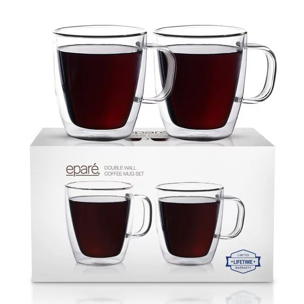 Epare Coffee Mugs - Clear Glass Double Wall Cup Set - Insulated Glassware - Best Large Coffee Esp... | Walmart (US)