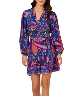 Adrianna by Adrianna Papell Abstract Printed Surplice V-Neck Long Sleeve Dress | Dillard's | Dillard's