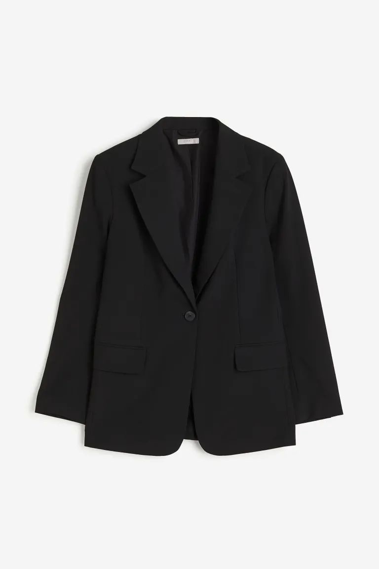 Single-breasted blazer - Long sleeve - Regular length - Black - Ladies | H&M GB | H&M (UK, MY, IN, SG, PH, TW, HK)