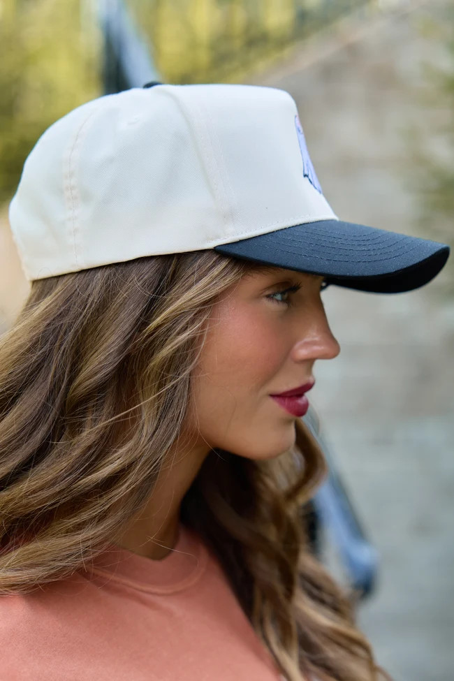 Ghost Natural/Black Embroidered Trucker Hat | Pink Lily