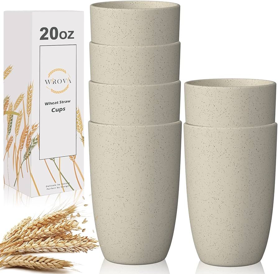 Wrova Wheat Straw Cups 6 PCS Good Alternative to Plastic Reusable Cups 20 oz Unbreakable Drinking... | Amazon (US)