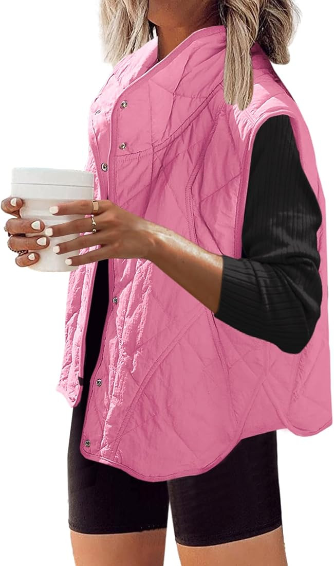 SENSERISE Womens Quilted Vest Athletic Lightweight Vests Stand Collar Button Down Padded Outwear ... | Amazon (US)
