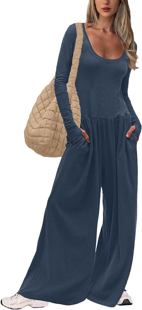 UNIANKIYA One Piece Jumpsuits for Women Casual Long Sleeve Overalls Dressy Rompers Wide Leg Pants... | Amazon (US)