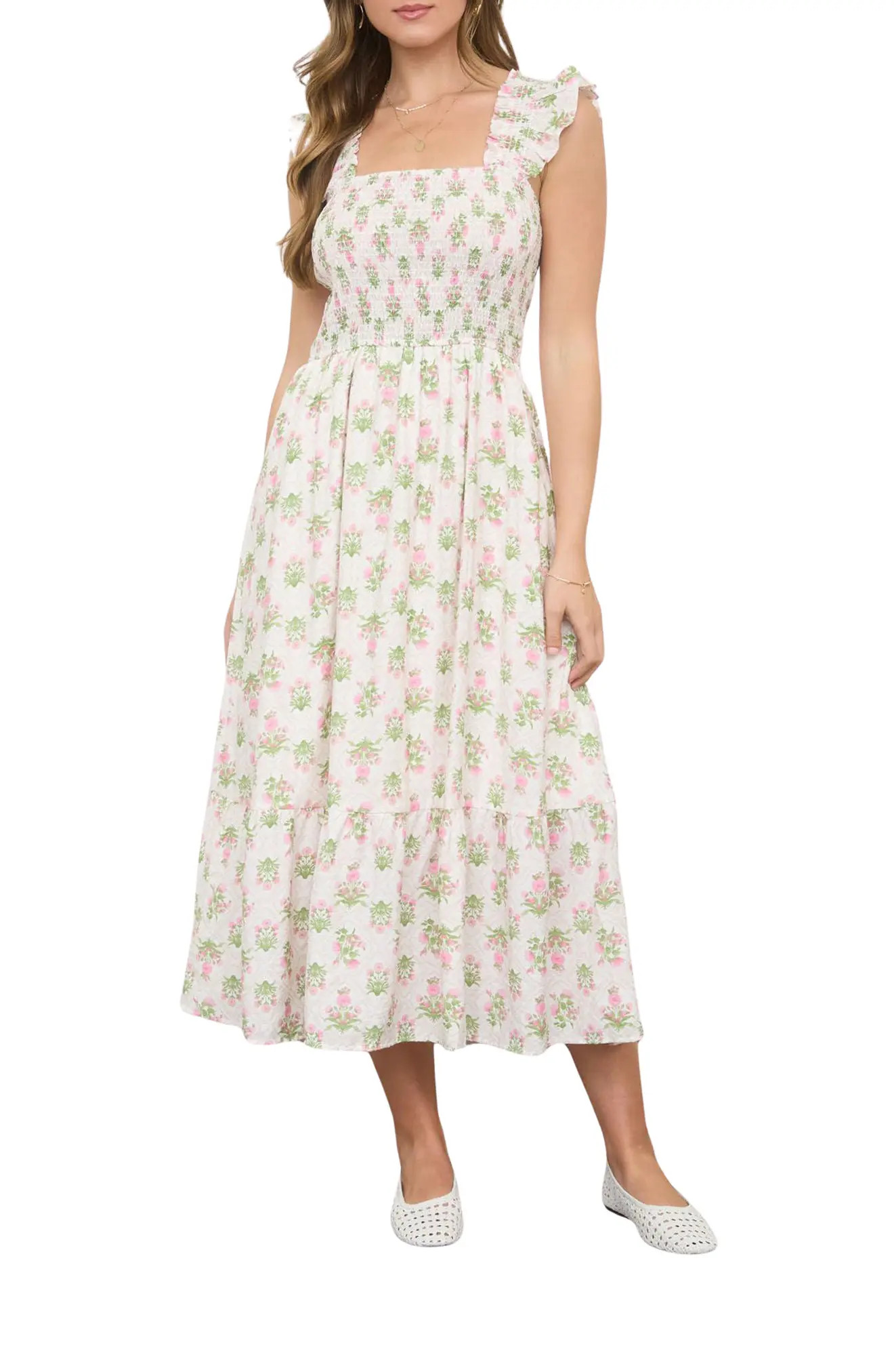 Floral Tile Smocked Midi Dress (Women) | Nordstromrack | Nordstrom Rack