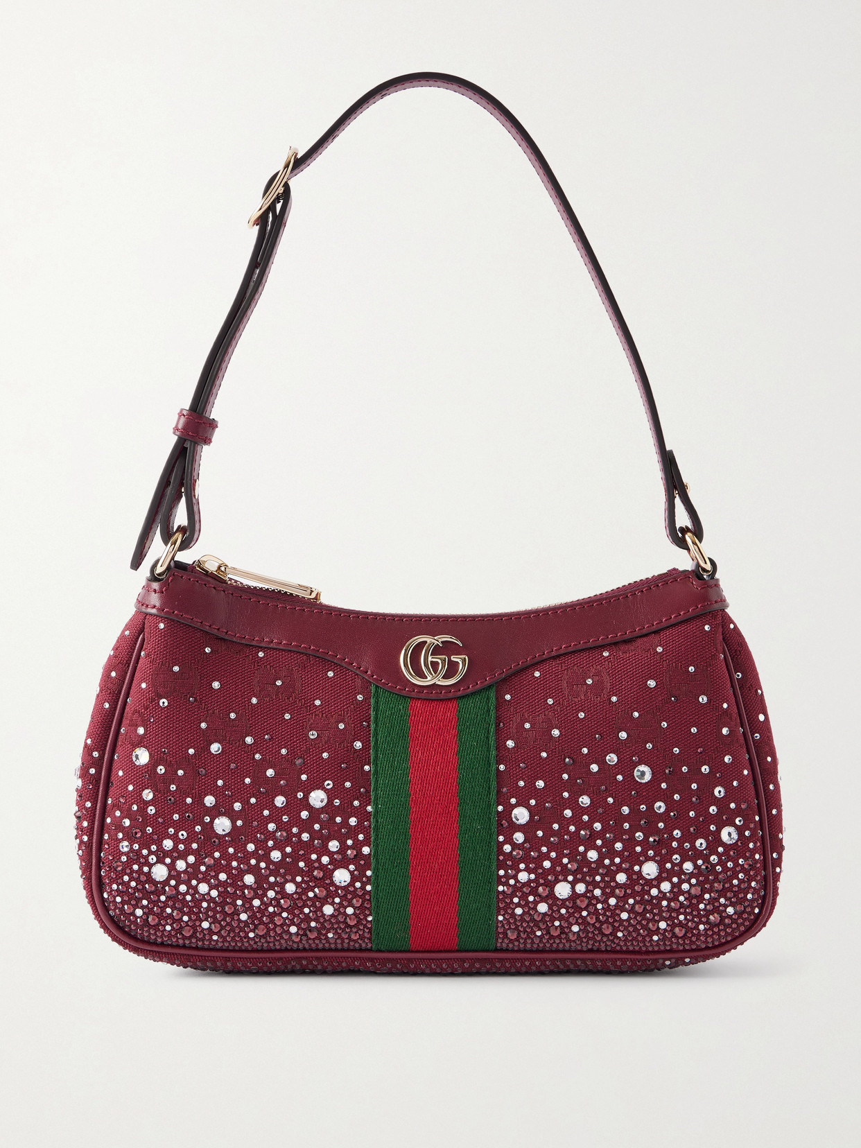Gucci - Ophidia Crystal-embellished Leather-trimmed Canvas-jacquard Shoulder Bag - Burgundy | NET-A-PORTER (US)