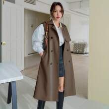 Double Breasted Belted Vest Trench Coat | SHEIN