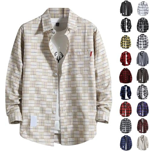 Flannel Shirt for Men Casual Long Sleeve Plaid Shirt Slim Fit Work Shirts Buffalo Plaid Button Down Untucked Jacket Camisa de Cuadros para Hombre Flannels Long Sleeve Button Down Flanelle Shirt | Amazon (US)