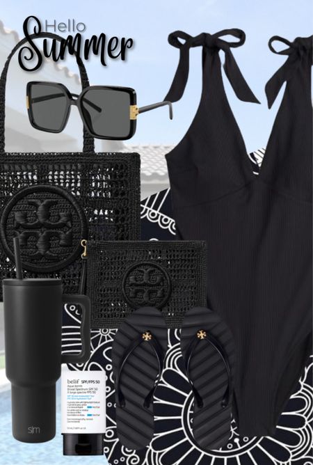 At the pool swimsuit outfit 
Tory Burch earrings, sandals, sunglasses 

#LTKSeasonal #LTKSwim #LTKItBag