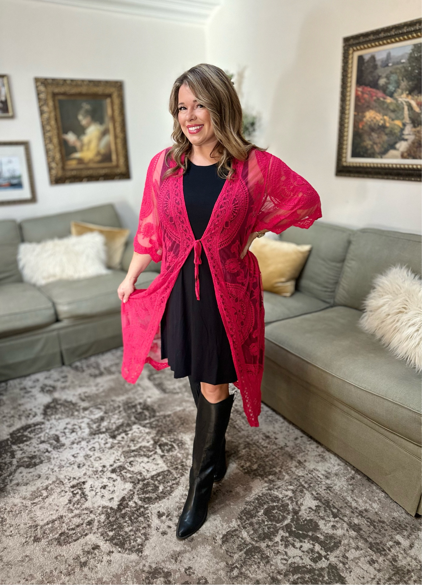 Looking for a cute fun beach cover up? Or an outfit for a country western? Or something fun to throw over a simple outfit for Valentine’s Day? 

This one size pink lace kimono is everything!

Kimono outfit
Country western outfit
Lace kimono
Valentine’s Day outfit
Black boots
Midsize concert outfit
Midsize cover up
Swimsuit cover
Kimono cover up
Midsize fashion
Midsize style


#LTKfindsunder50 #LTKstyletip #LTKmidsize