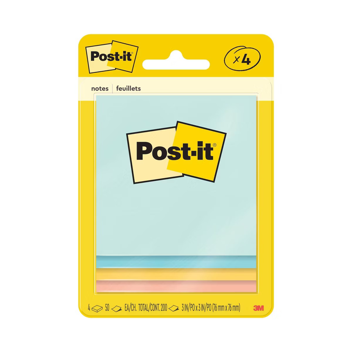 Post-it Notes 4pk 3" x 3" 50 Sheet/Pad Beachside Café Collection: Multicolor Sticky Notes, Uncoa... | Target
