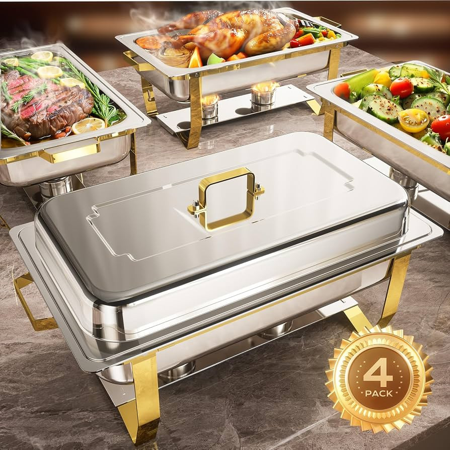 Chafing Dishes for Buffet 4 Pack, 8QT [Elegant & Sturdy] Chafing Dish Buffet Set, Stainless Steel... | Amazon (US)
