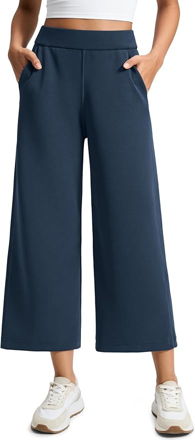 CRZ YOGA SoftAura Wide Leg Cropped Sweatpants Women 25" - Modal Lounge Travel Casual Capri Pants ... | Amazon (US)