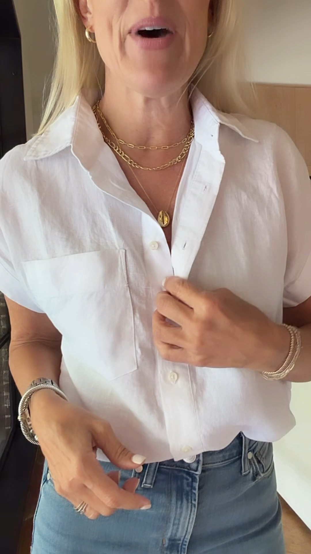 White linen shirt and great denim is always a win! 
This linen top is under  $40 and these denim are $50!!!! Shockingly good quality 
#quincepartner

#LTKootd #LTKgrwm #LTKOver40
