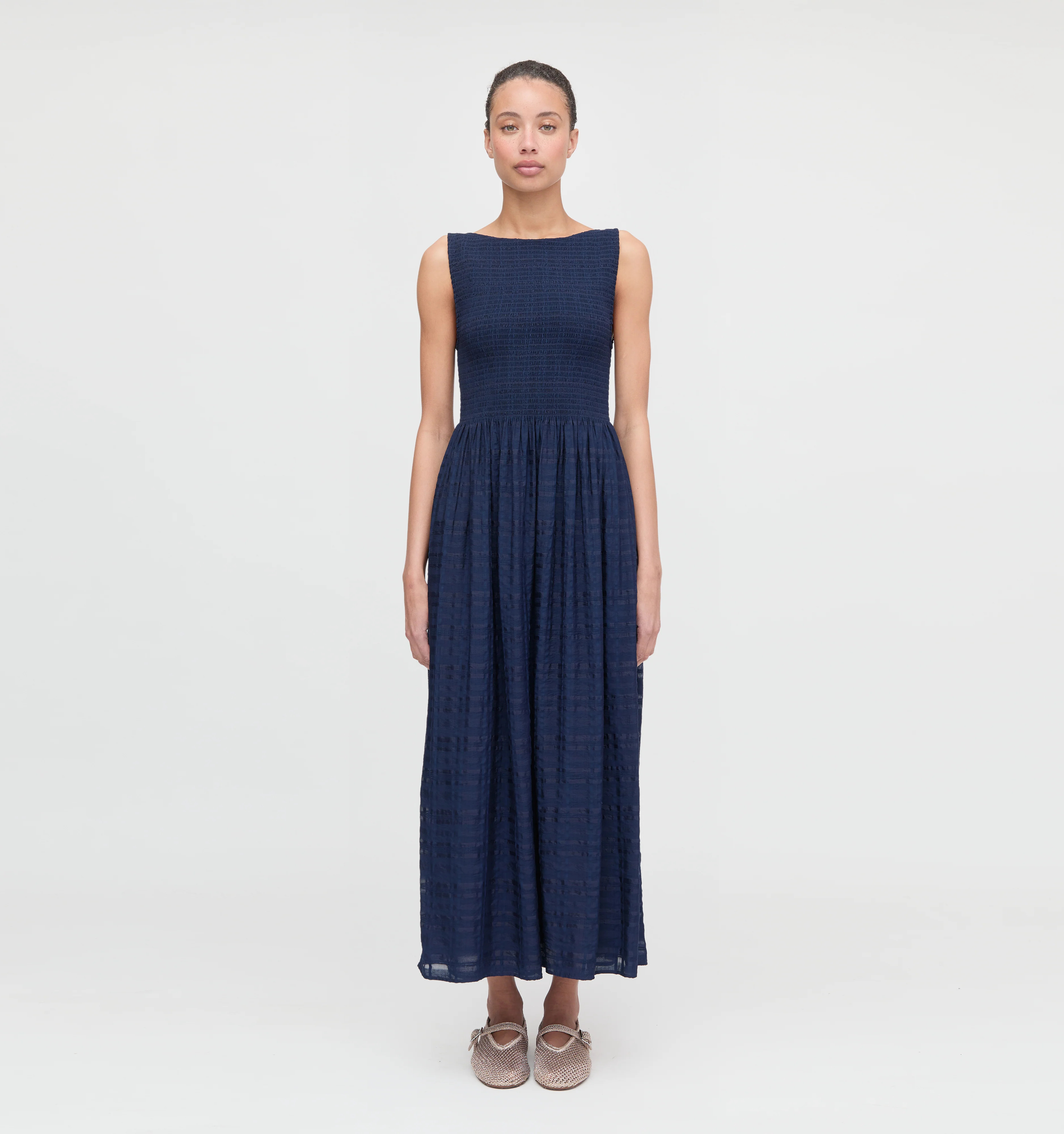 The Cosima Nap Dress - Navy Sheer Plaid | Hill House Home US