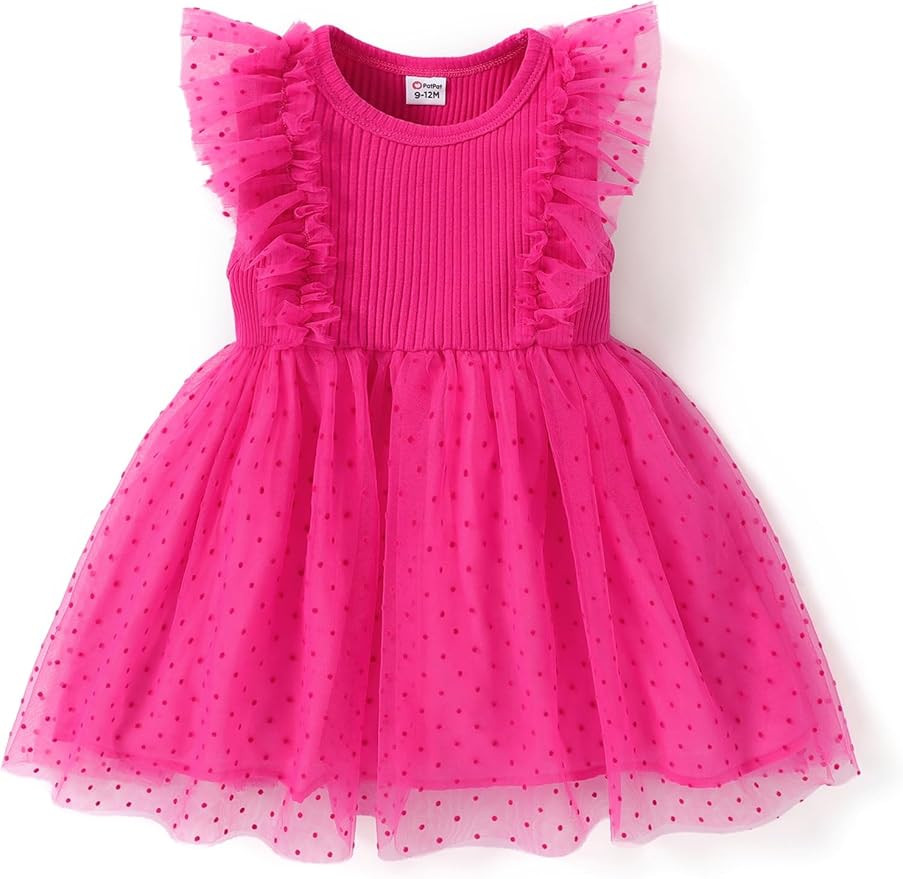 PATPAT Girl Princess Dress Baby Cotton Sleeveless Tutu Dress Infant Girls Splicing Mesh Ruffle Dr... | Amazon (US)