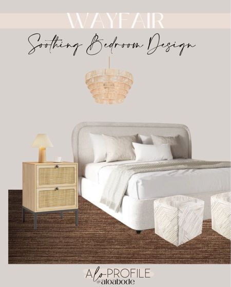 Neutral Bedroom // neutral styled bedroom, white oak nightstands, rustic table lamps, neutral bedframe, linen bedframe, oak bookcase, textured euro pillows, patterned pillows, cream Drapery, pinch pleat curtains, Wayfair furniture, neutral patterned area rug, Wayfair decor, affordable bedroom decor

#LTKhome