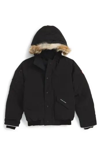 Toddler Canada Goose 'Rundle' Down Bomber Jacket With Genuine Coyote Fur Trim, Size XS (6) - Black | Nordstrom