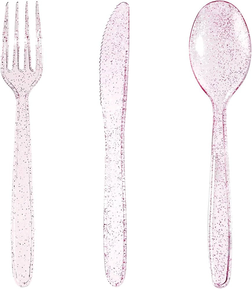 WDF 360 Pink Glitter Plastic Silverware - Disposable Glitter Cutlery - Plastic Silverware inludin... | Amazon (US)
