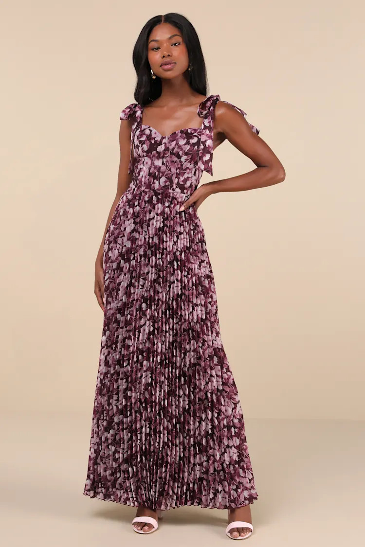 Illustrious Aura Plum Purple Floral Bustier Tie-Strap Maxi Dress | Lulus