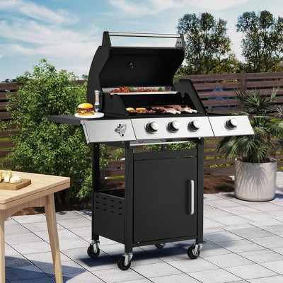 EROMMY Outdoor Propane Gas Grill with Side Burner, Cast Iron Grates, Storage Cabinet, Easy Clean ... | Target